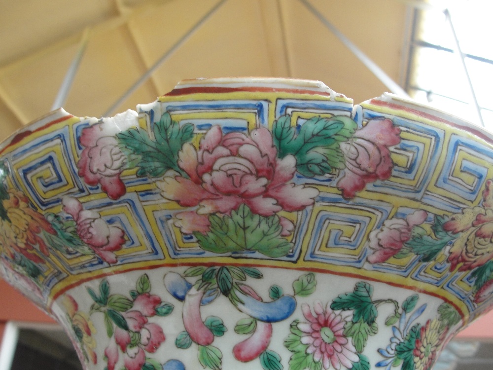 A very large 19th century Chinese Canton Famille Rose baluster vase with flared rim and twin gilt - Image 7 of 10