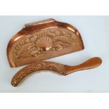 An Arts and Crafts style Newlyn hammered copper crumb brush and tray,