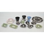 Wedgwood jasperware to include black basalt plate, heart and clubs shaped ashtrays,