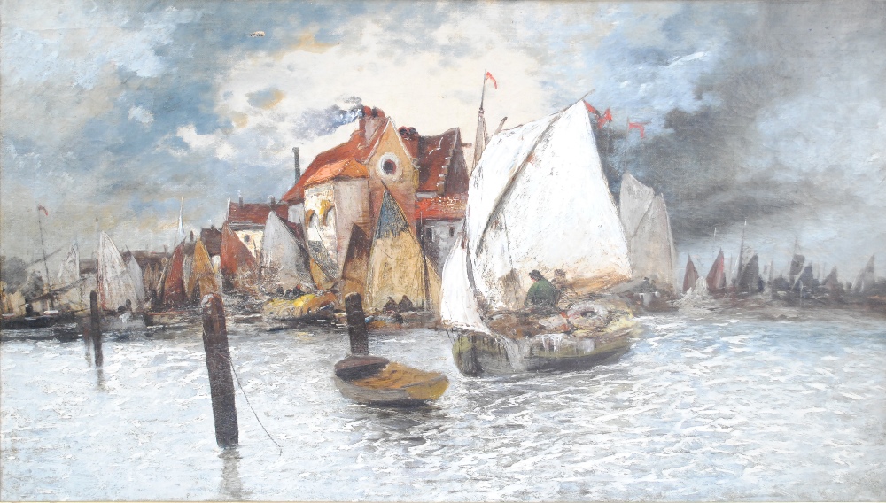ATTRIBUTED TO HW MESDAG; oil on canvas 'Harbour Scene', unsigned, inscribed on label verso,