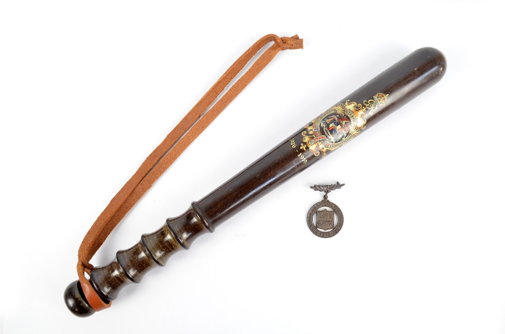 A George V wooden police truncheon with ring turned handle and applied 'Birmingham Special