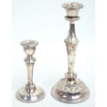 A George V hallmarked silver candlestick with linear decoration, Chester 1912, height 14.