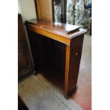 An Edwardian mahogany crossbanded and inlaid open bookcase with two shelves, height 113.