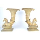 A large pair of early 19th century Italian Grand Tour alabaster urns, each with trumpet shaped vase,