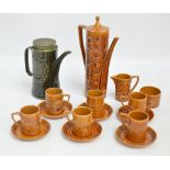 A Portmeirion 'Totem' pattern six setting coffee set comprising coffee pot, sugar bowl, cream jug,
