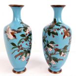 A pair of Japanese Meiji period rounded square section vases, height 25cm (af).