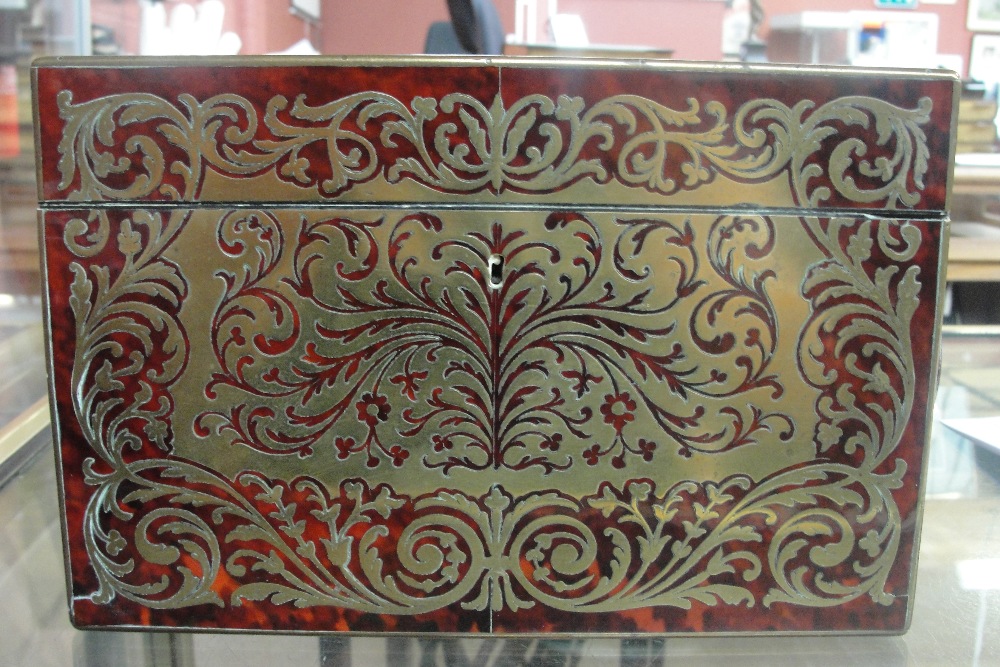 A mid to late 19th century French Boulle work rectangular stationery box, - Image 4 of 9