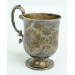 MAPPIN & WEBB; a Victorian hallmarked silver bell shaped christening mug with S-scroll handle,