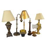 Five table lamps to include two modelled as classical urns,