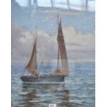 F TYSON SMITH; oil on canvas, twin masted sailing vessel at sea, signed, 60 x 45cm,