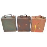 Three vintage one gallon petrol cans to include an Esso example (3).