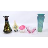 A small collection of coloured glass including a Valletta glass 'Jack In The Pulpit' vase,