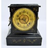 An early 20th century American French style black slate mantel clock,