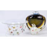 Three pieces of Murano glass, a twin handled bowl with flared rim by Gambaro Poggi,