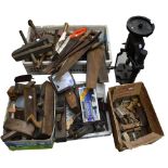 A quantity of vintage woodworking tools to include saws, hammers, chisels, awls, planes, etc,