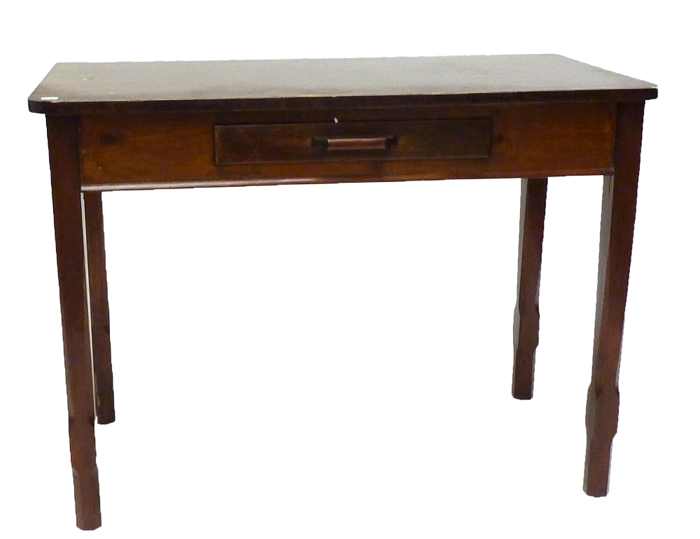A 20th century single drawer side table raised on square sectioned legs, width 103cm.