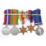 Group of five: General Service Medal with Palestine bar, WWII 1939-1945 and Africa Stars,