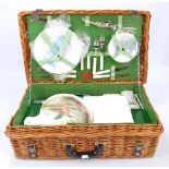 A Jaguar wicker picnic basket containing flatware and various containers, width 61cm.