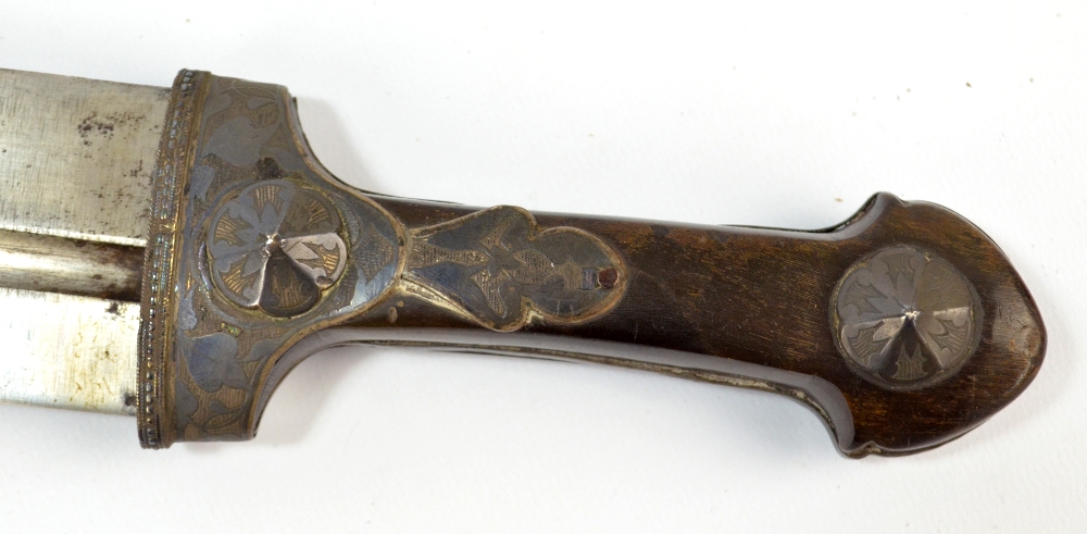A 19th century dirk with shaped wooden handle set with engraved metal mounts and fluted blade - Image 2 of 2