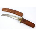 A Japanese Meiji period tanto with leather grip, curved blade and leather scabbard,