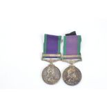 Two General Service Medals, South Arabia and Borneo bars; ACC., 23772257 Pte. A. Rabjohns and RA.