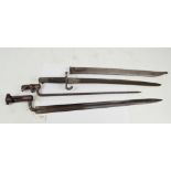 Three Austrian bayonets; 1894, 1867 with shortened blade and Lorenz 1854, one with scabbard (3).