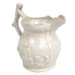 A circa 1840 cream glazed earthenware jug depicting Mr Isaac Van Amburgh (1808-1865),