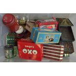 A quantity of tins of various ages to include Dainty Dinah, Humpty Dumpty, Rowntree's, C.W.