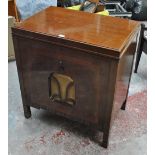 An early 20th century mahogany cabinet gramophone with inlaid front and hinged rectangular top,