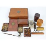 A quantity of collectors' items to include a pique work tortoiseshell hinged card case,