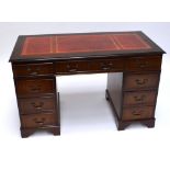 A reproduction mahogany twin pedestal desk.