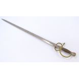 A decorative sword with metal bound grip, shaped knuckle guard and tapering blade stamped 'Toledo',