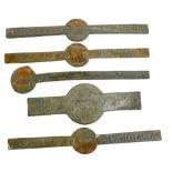 Five mid-19th century tin ingots, three with stamped inscription 'Williams,
