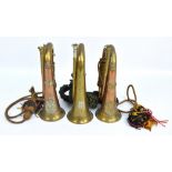 Three regimental bugles with cords and tassels for Cameron Highlanders,