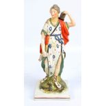 An early 19th century pearlware figure 'Diana', modelled on a square sectioned base,