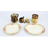 Eight pieces of Royal Doulton items to include a Kingsware jug with electroplated mount and hinged