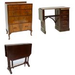 An early 20th century walnut chest of four drawers on cabriole legs,