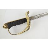 A late 19th century Irish sword with shagreen grip, pierced knuckle guard,