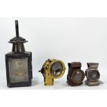 Four various carriage lamps to include a brass Joseph Lucas Ltd of Birmingham example, height 14.