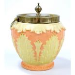 A Worcester Locke & Co blush ivory and pale pink tinted biscuit barrel with silver plated mounts,