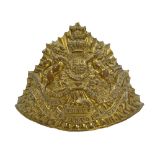 A helmet plate with battle honours for Egypt, South Africa 1851, 2, 3, Central India, Waterloo,