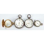 Four pocket watches comprising a Victorian hallmarked silver open face key wind example,