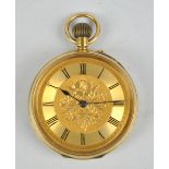 HENRY HIRD OF PRESTON; a late 19th century 18ct yellow gold crown wind open face lady's fob watch,