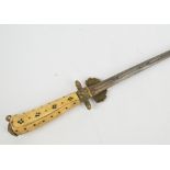 An early 19th century continental hunting sword with bone handle and tapering blade, length 75cm.