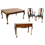 A good quality early 20th century oak and burr oak dining suite,