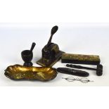 A small group of various collectors' items to include a papier mâché oval pen tray,
