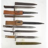 Five Austrian bayonets; 1895 cavalry, 1895 possibly navy, Ersatz, model 1895 and 1888,