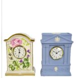 A boxed Wedgwood blue jasperware timepiece and a limited edition Spode example commemorating the
