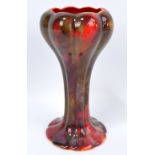 A Royal Doulton flambé mottled glazed tulip shaped vase, marked to base, signed with monogram FM,