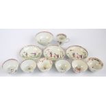 NEW HALL; a group of late 18th century wares, comprising three saucers, a small bowl,